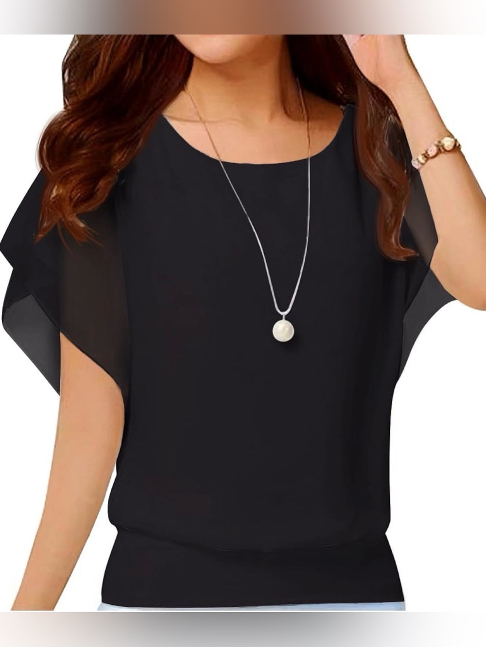 Elegant Black Chiffon Layered Blouse Top